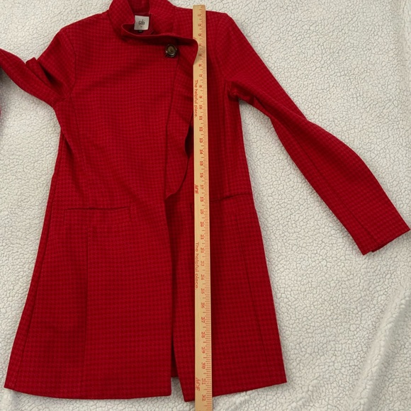 CAbi Celebration Red Houndstooth Ruffle Longline Wrap Jacket Coat 3546 Womens XS - Picture 14 of 16